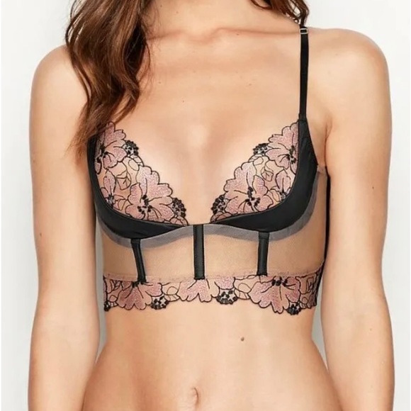 32 D Victoria's Secret Black and Pink Lace corset bra sexy - Picture 2 of 6